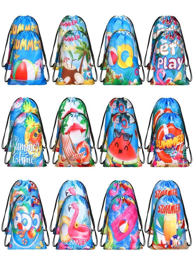 MIMIND 24 Pcs Summer Pool Drawstring Bags Beach Drawstring Backpack Party Favor Bags Goodie Backpack Bag for Hawaiian Party - Image 1